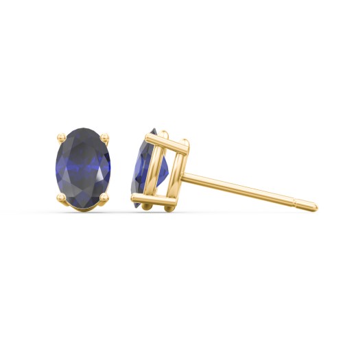 Classic Oval Birthstone Stud Earrings – 10K Yellow Gold with Blue Sapphire