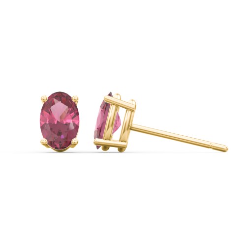 Classic Oval Birthstone Stud Earrings – 10K Yellow Gold with Pink Tourmaline