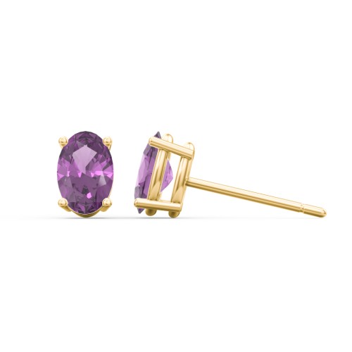 Classic Oval Birthstone Stud Earrings – 10K Yellow Gold with Amethyst