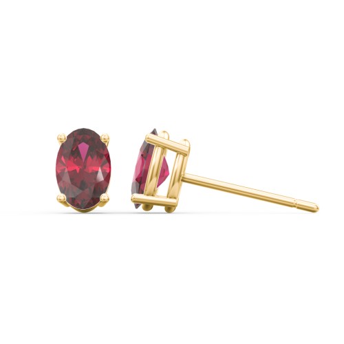 Classic Oval Birthstone Stud Earrings – 10K Yellow Gold with Ruby