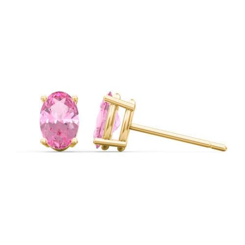 Classic Oval Birthstone Stud Earrings – 10K Yellow Gold with Pink Tourmaline