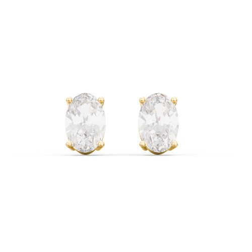 Classic Oval Birthstone Stud Earrings – 10K Yellow Gold with Cubic Zirconia