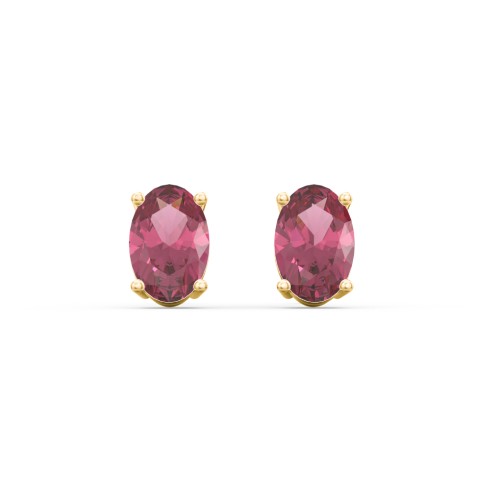 Classic Oval Birthstone Stud Earrings – 10K Yellow Gold with Pink Tourmaline