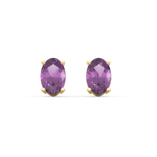 Classic Oval Birthstone Stud Earrings – 10K Yellow Gold with Amethyst