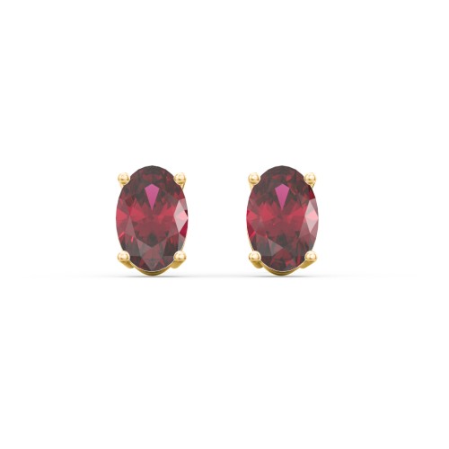 Classic Oval Birthstone Stud Earrings – 10K Yellow Gold with Ruby