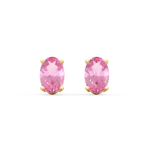 Classic Oval Birthstone Stud Earrings – 10K Yellow Gold with Pink Tourmaline