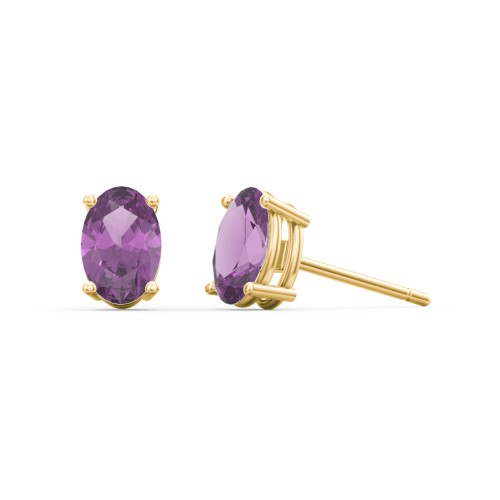Classic Oval Birthstone Stud Earrings – 10K Yellow Gold with Amethyst