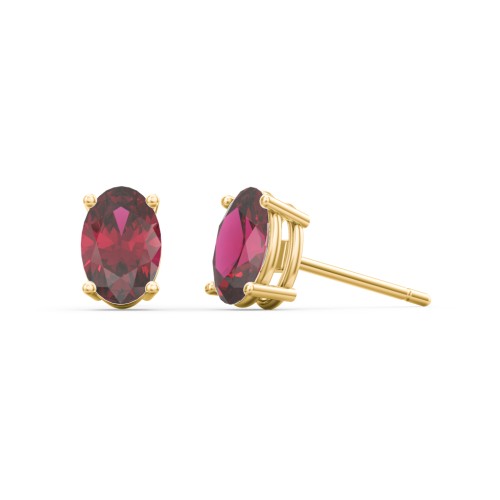Classic Oval Birthstone Stud Earrings – 10K Yellow Gold with Ruby