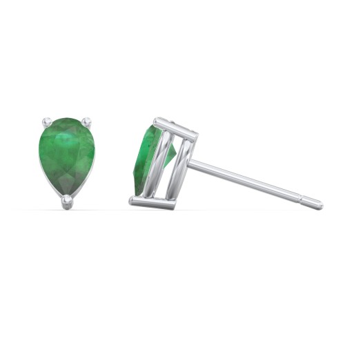 Classic Pear Cut Stud Earrings – Sterling Silver with Emerald