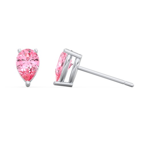 Classic Pear Cut Stud Earrings – Sterling Silver with Pink Tourmaline