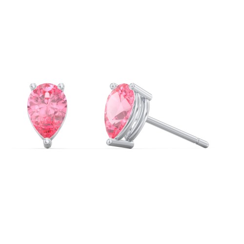 Classic Pear Cut Stud Earrings – Sterling Silver with Pink Tourmaline