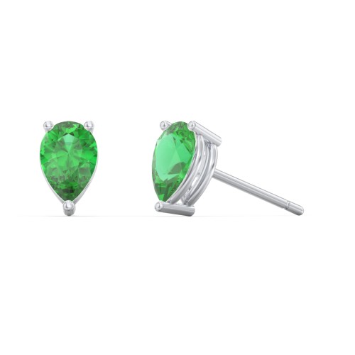 Classic Pear Cut Stud Earrings – Sterling Silver with Emerald