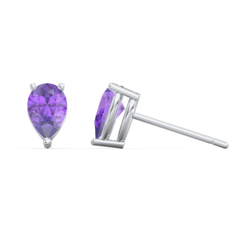 Classic Pear Cut Stud Earrings – Sterling Silver with Amethyst