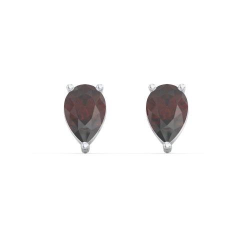 Classic Pear Cut Stud Earrings – Sterling Silver with Garnet