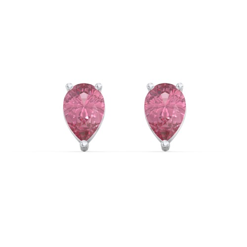 Classic Pear Cut Stud Earrings – Sterling Silver with Pink Tourmaline