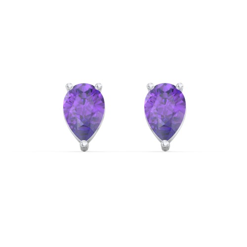 Classic Pear Cut Stud Earrings – Sterling Silver with Amethyst