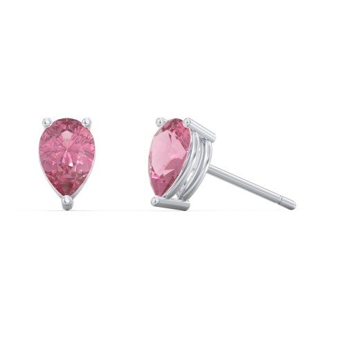 Classic Pear Cut Stud Earrings – Sterling Silver with Pink Tourmaline