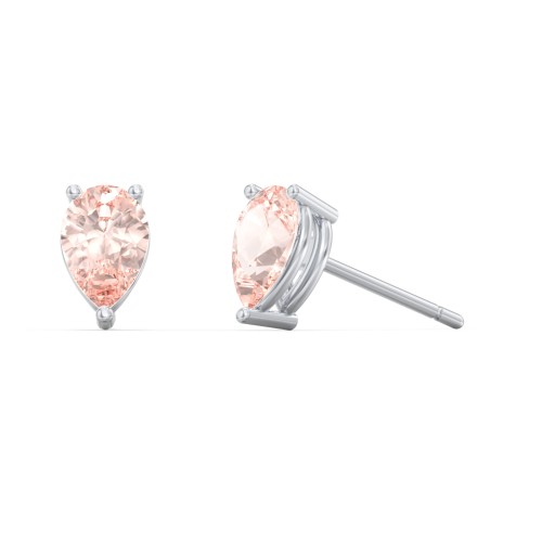 Classic Pear Cut Stud Earrings – Sterling Silver with Morganite