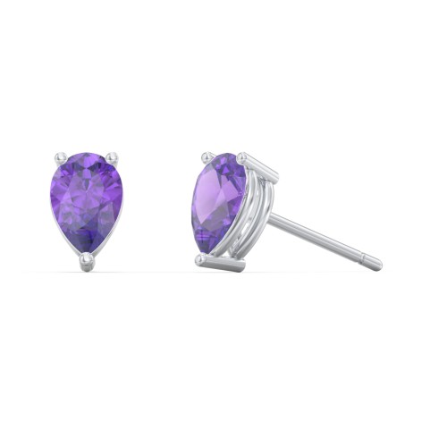 Classic Pear Cut Stud Earrings – Sterling Silver with Amethyst