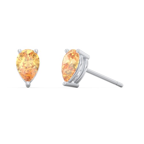 Classic Pear Cut Stud Earrings – Sterling Silver with Citrine