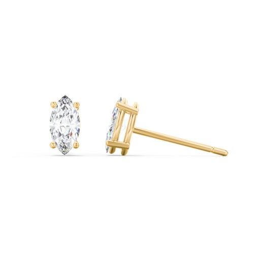 Classic Marquise Cut Stud Earrings – 10K Yellow Gold with Diamond