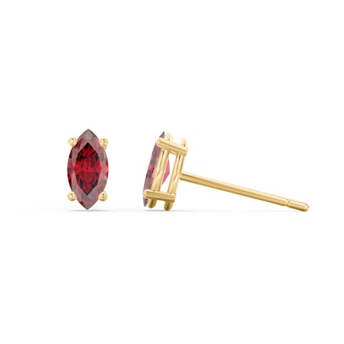 Classic Marquise Cut Stud Earrings – 10K Yellow Gold with Red Premium Zirconia