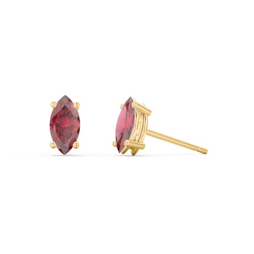 Classic Marquise Cut Stud Earrings – 10K Yellow Gold with Red Premium Zirconia