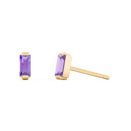 Classic Baguette Cut Stud Earrings in 10K Solid Yellow Gold with Amethyst