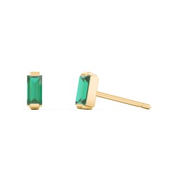 Classic Baguette Cut Stud Earrings in 10K Solid Yellow Gold with Emerald