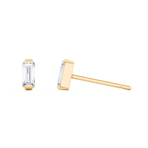 Classic Baguette Cut Stud Earrings – 10K Yellow Gold with Diamond