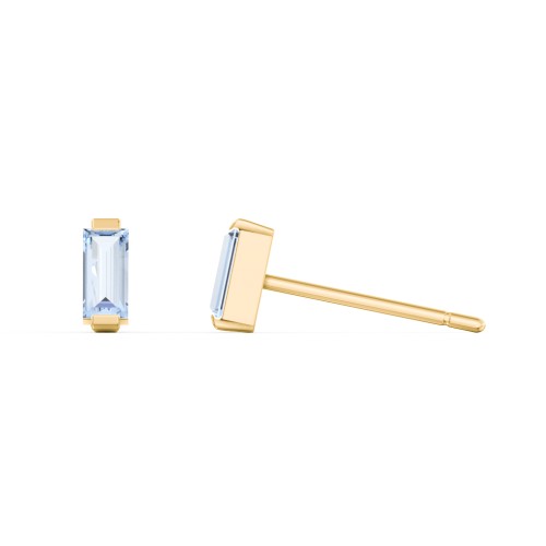 Classic Baguette Cut Stud Earrings – 10K Yellow Gold with Aquamarine