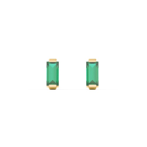 Classic Baguette Cut Stud Earrings – 10K Yellow Gold with Emerald