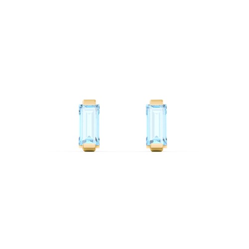 Classic Baguette Cut Stud Earrings – 10K Yellow Gold with Blue Topaz