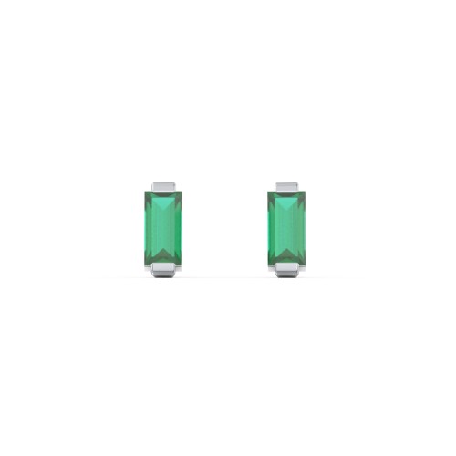 Classic Baguette Cut Stud Earrings – Sterling Silver with Emerald