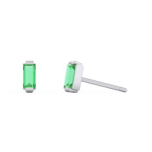 Classic Baguette Cut Stud Earrings – Sterling Silver with Emerald