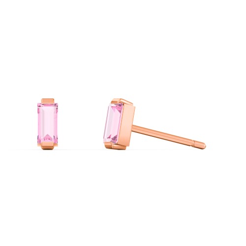 Classic Baguette Cut Stud Earrings – 10K Rose Gold with Pink Tourmaline