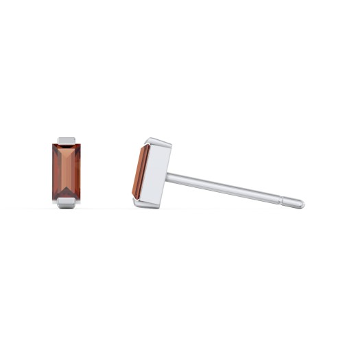 Classic Baguette Cut Stud Earrings – Sterling Silver with Garnet