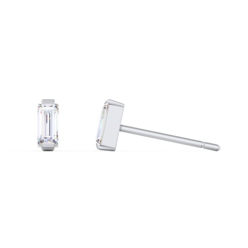 Classic Baguette Cut Stud Earrings – Sterling Silver with Diamond