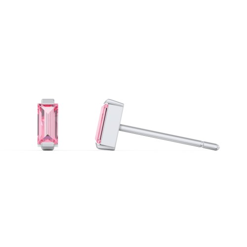 Classic Baguette Cut Stud Earrings – Sterling Silver with Pink Tourmaline
