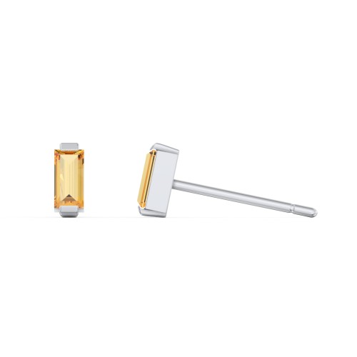Classic Baguette Cut Stud Earrings – Sterling Silver with Citrine