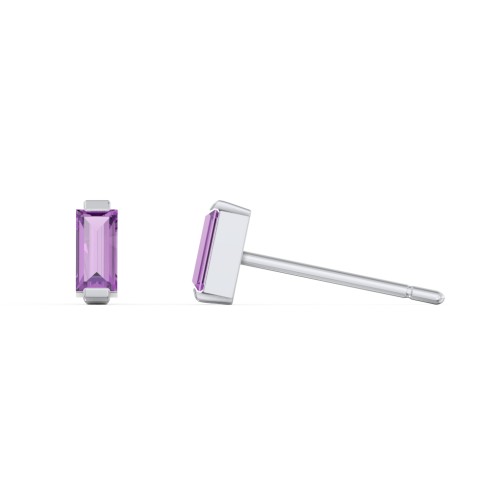 Classic Baguette Cut Stud Earrings – Sterling Silver with Amethyst