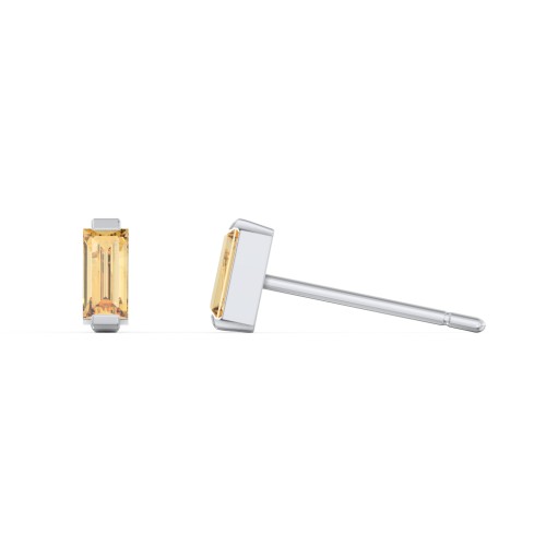 Classic Baguette Cut Stud Earrings – Sterling Silver with Citrine