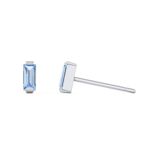 Classic Baguette Cut Stud Earrings – Sterling Silver with Blue Topaz