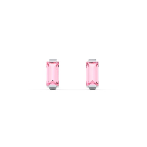 Classic Baguette Cut Stud Earrings – Sterling Silver with Pink Tourmaline