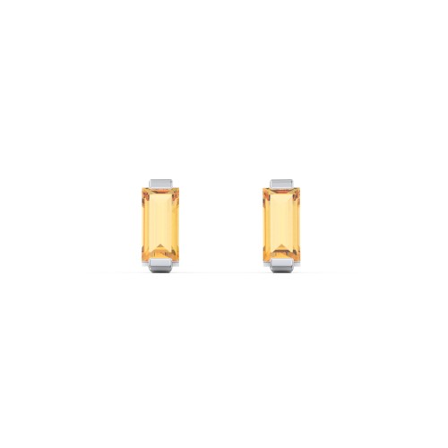 Classic Baguette Cut Stud Earrings – Sterling Silver with Citrine