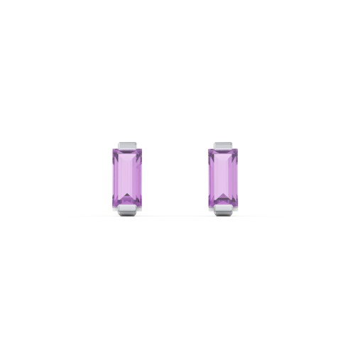 Classic Baguette Cut Stud Earrings – Sterling Silver with Amethyst