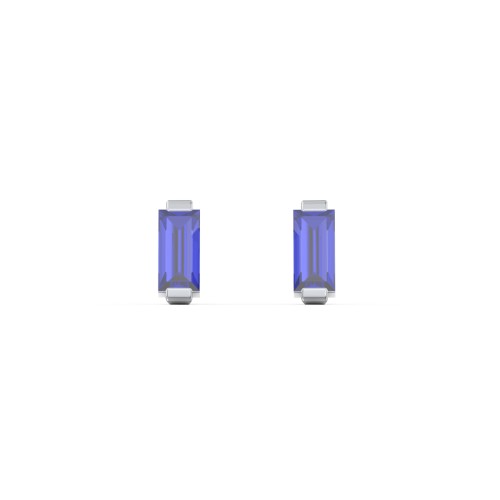Classic Baguette Cut Stud Earrings – Sterling Silver with Blue Sapphire