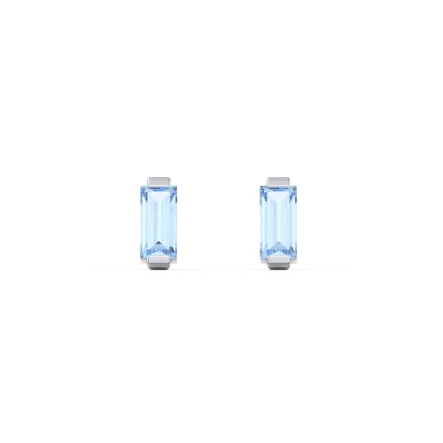 Classic Baguette Cut Stud Earrings – Sterling Silver with Blue Topaz