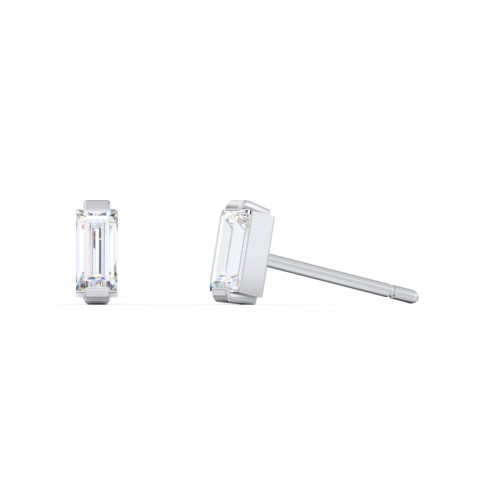 Classic Baguette Cut Stud Earrings – Sterling Silver with Diamond