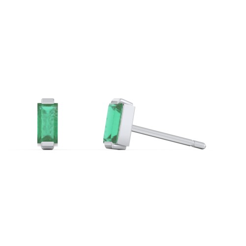 Classic Baguette Cut Stud Earrings – Sterling Silver with Emerald